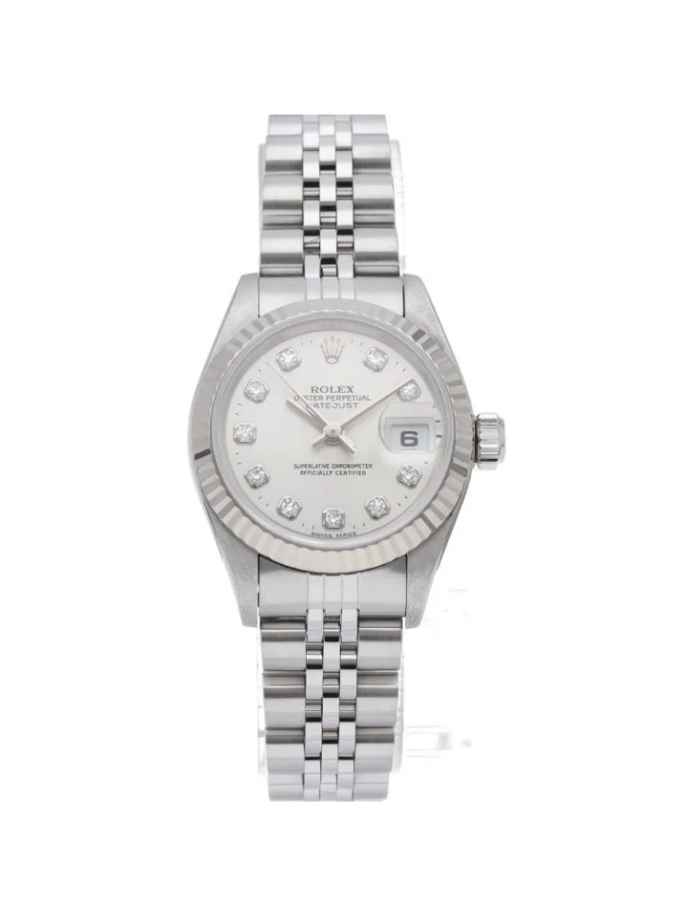Rolex Datejust Watch Diamond 18k White Gold SS Silver Polished